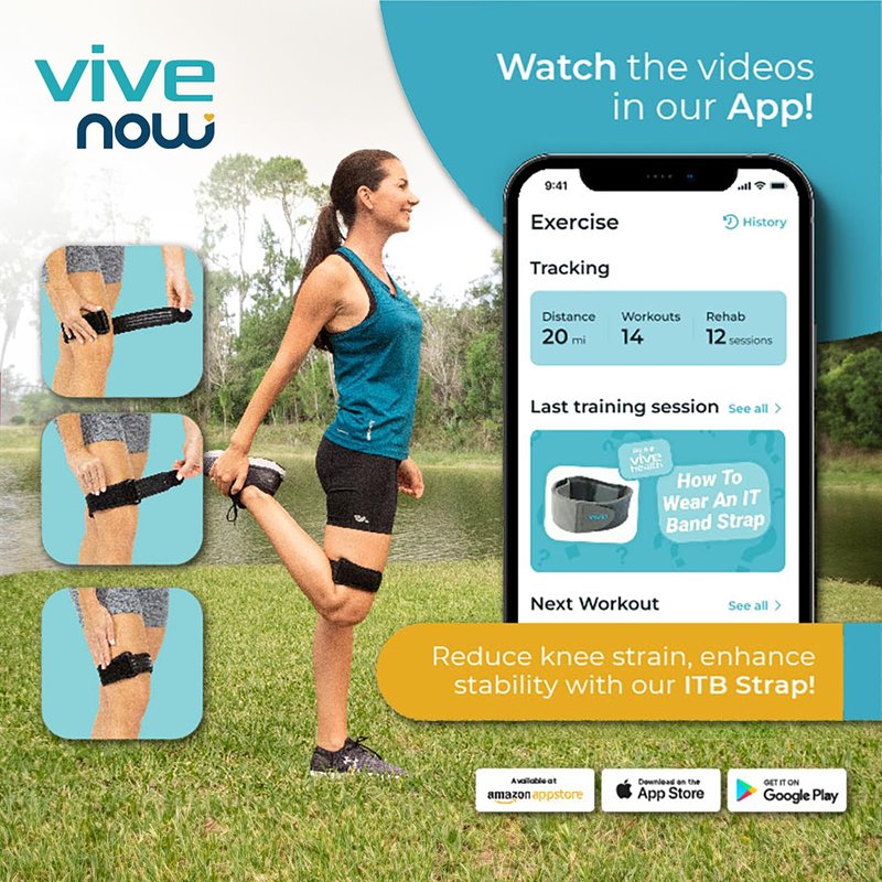 Vive IT Band Strap - Iliotibial Band Compression Wrap - Outside of Knee Pain, Hip, Thigh & ITB Syndrome Support - Neoprene Brace for Running and Exercise - Athletic Stabilizer for Men, Women