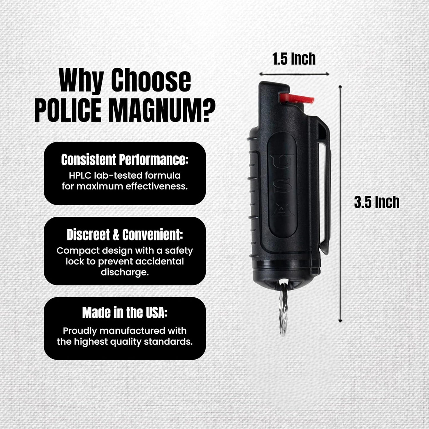 Police Magnum Keychain Pepper Spray - Tactical Maximum Strength OC with Dye - Compact Self Defense for Men & Women