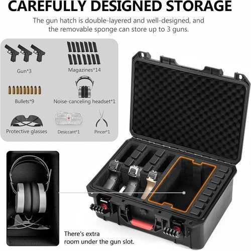 Kinghardcase Gun Cases - Shockproof & Waterproof 5-Pistol Case with 21 Magazine Slots | TSA Approved