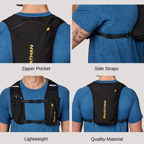 Nathan Running Hydration Vest – Lightweight Running Vest for Men & Women – Adjustable Backpack for Marathons – Reflective Hydration Backpack – OSFM – Black