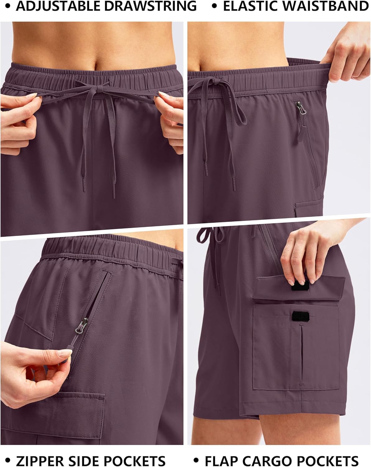 SANTINY Women's Quick-Dry Hiking Cargo Shorts - Lightweight Athletic Summer Shorts with Zipper Pockets | 5''/7''/9'' Sizes