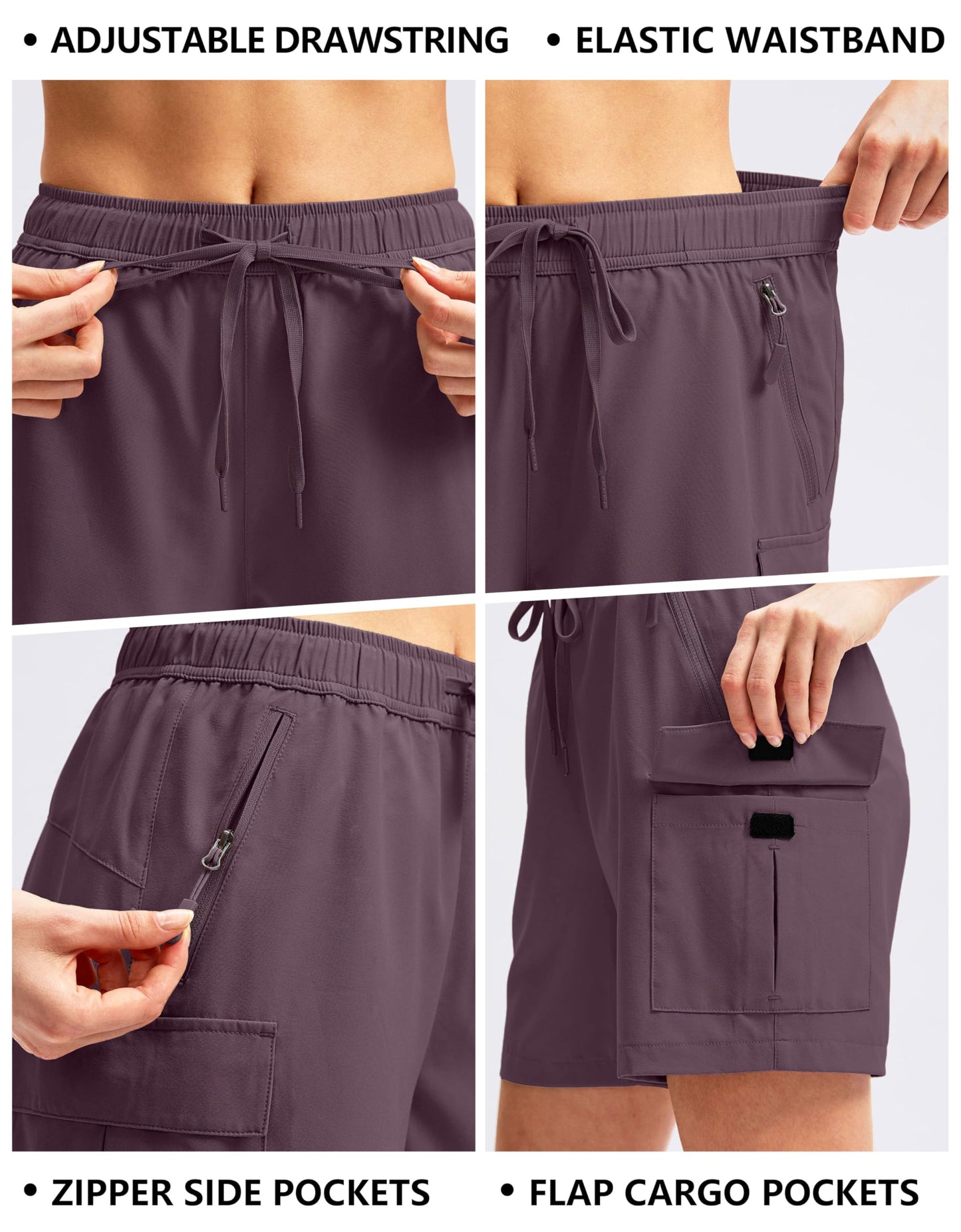 SANTINY Women's 5''/ 7''/9'' Hiking Cargo Shorts(Dusty Purple_L)