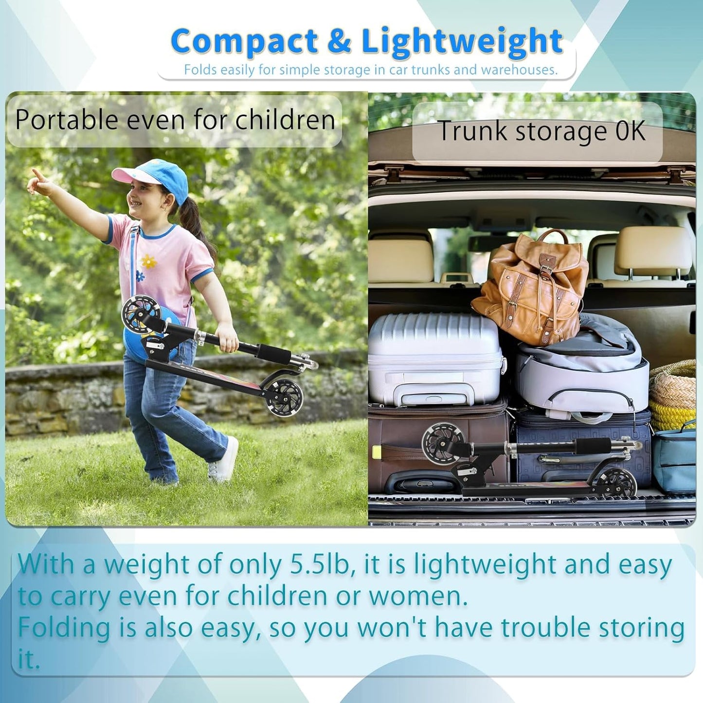 Skiennix Kids Scooter - Light-Up Wheels, 3 Adjustable Height Levels, Rear Brake for Safety