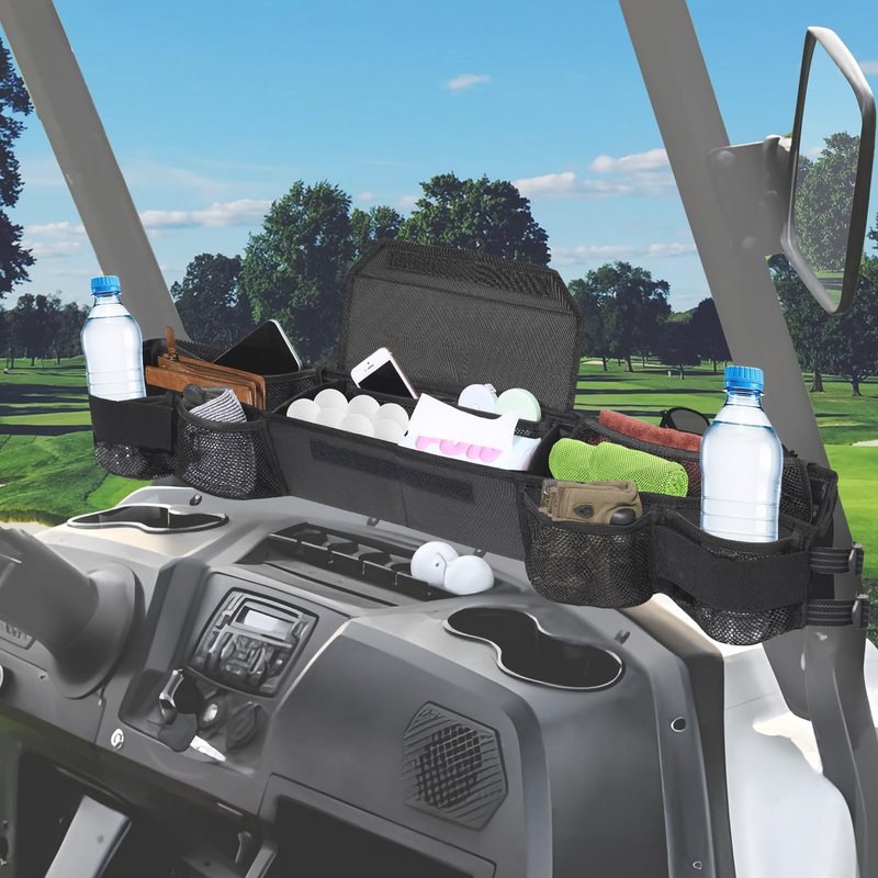 StarknightMT Universal Golf Cart Front Storage Basket,Foldable Dash Tray Organizer, No Drill Golf Cart Organizer Compatible with EZGO Club Car Kandi Electric Golf Cart Yamaha, 1680D Oxford Fabric