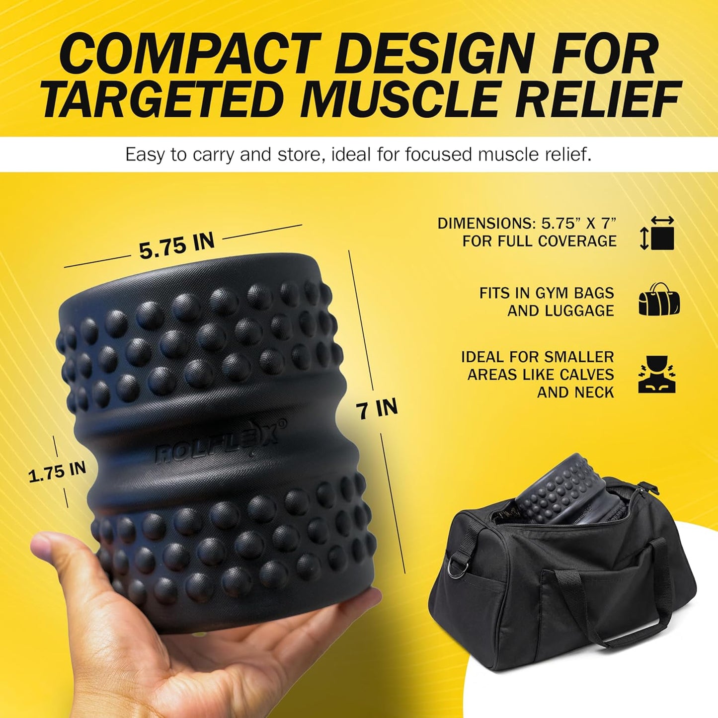 Rolflex SpineAline Back Roller - Ergonomic Deep Tissue Massage Tool for Spine Alignment - Supports 300 lbs - Black