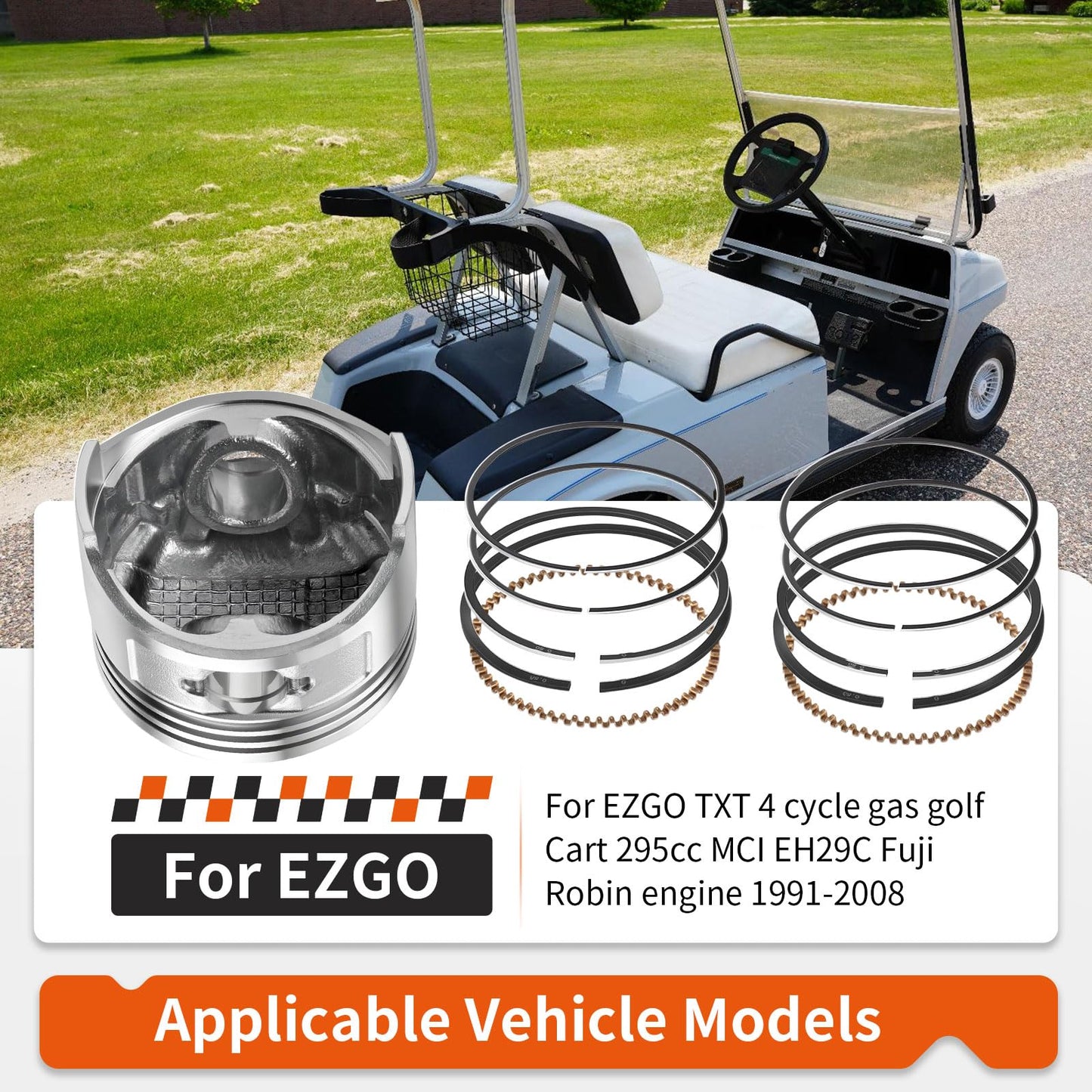 For EZGO Fuji Robin 295cc 4 Cycle Gas Golf Cart EH29C MCI Engine Oversize 0.5mm Piston + Ring Set W/Gasekt 26607-G01 26608-G01 1991-2008