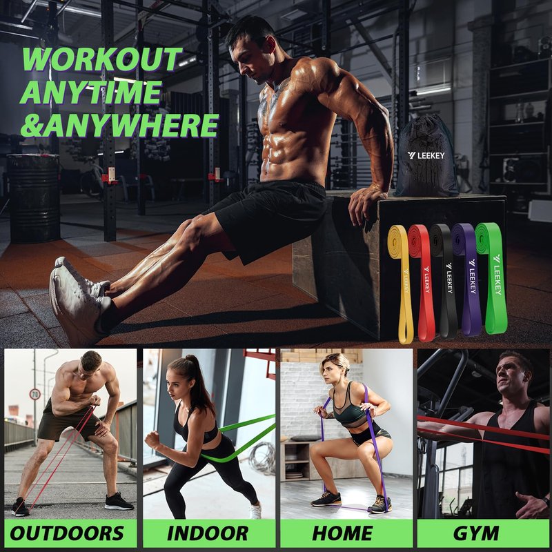 LEEKEY Pull Up Assistance Bands,5-125LB Resistance Bands with Grip、Door Anchor、Gym Bag - Exercise Bands for Full-Body Training, Fitness, Physical Therapy -USA Original Patent