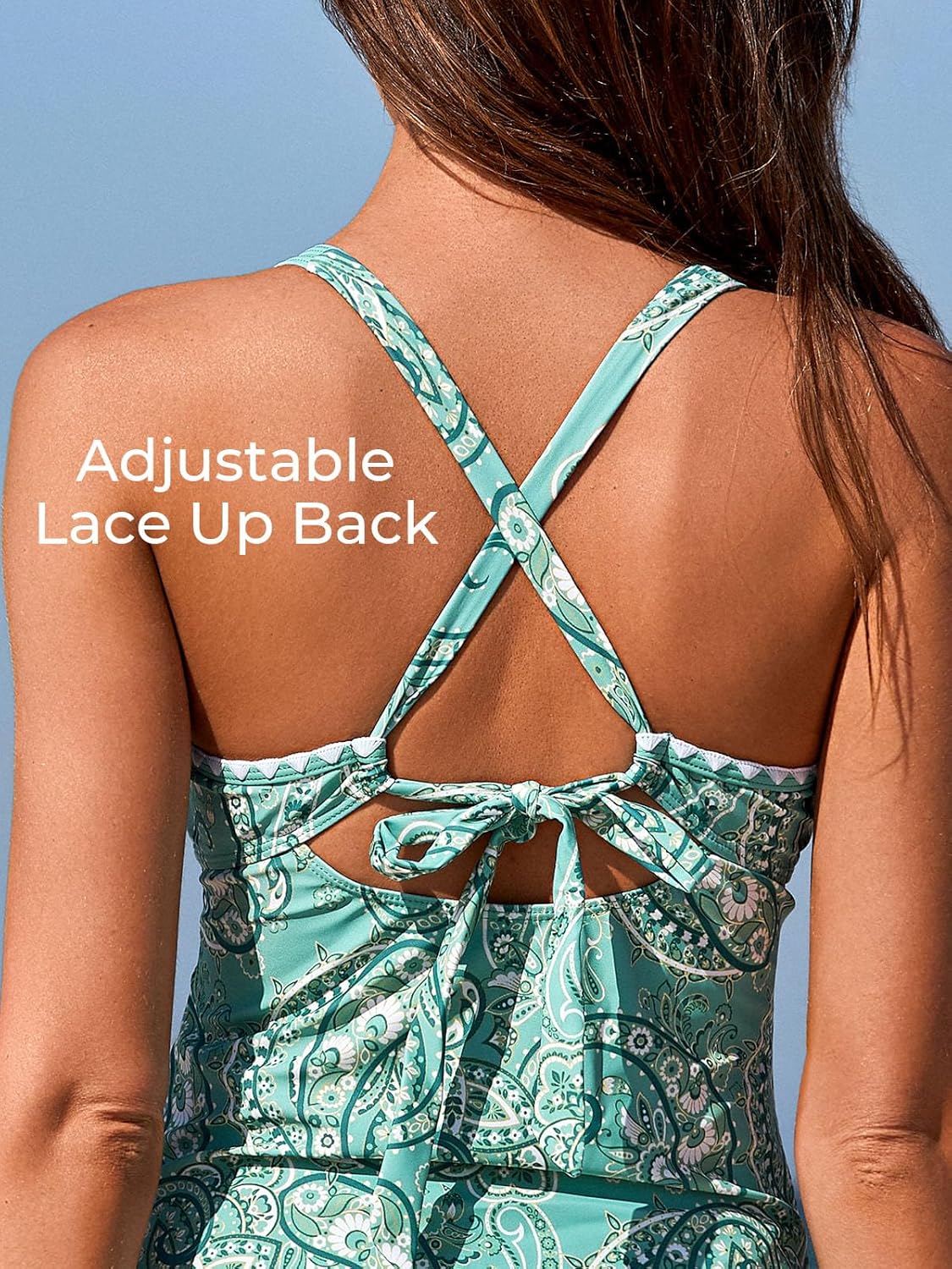 Summer Mae V-Neck Tankini Swimsuit - Two-Piece with Side Pockets & Tie-Back Straps