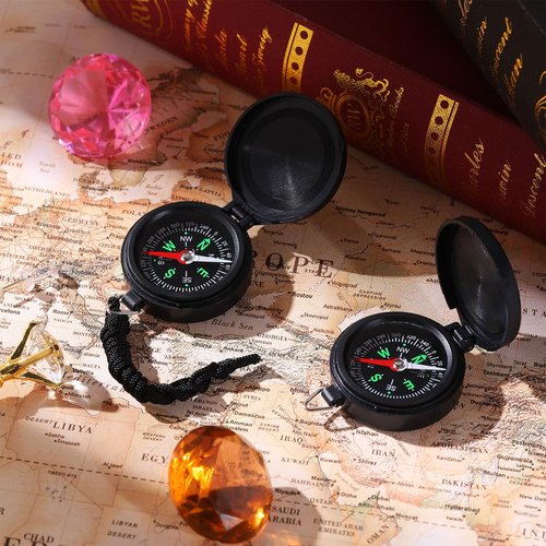 JaGely 24 Pcs Compass Bulk Gift Small Mini Pocket Compass with Hanging Rope for Military Camping Survival Outdoor Hiking Hunting Climbing(Black)