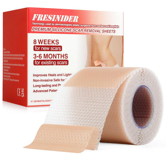 FRESINIDER Silicone Scar Sheets Roll - 1.6" X 120" (3 Meters) Silicone Scar Tape for Surgical C-Section Tummy Tuck, Keloid Burn Acne - Extra Long & Reusable Professional Scar Removal Strips