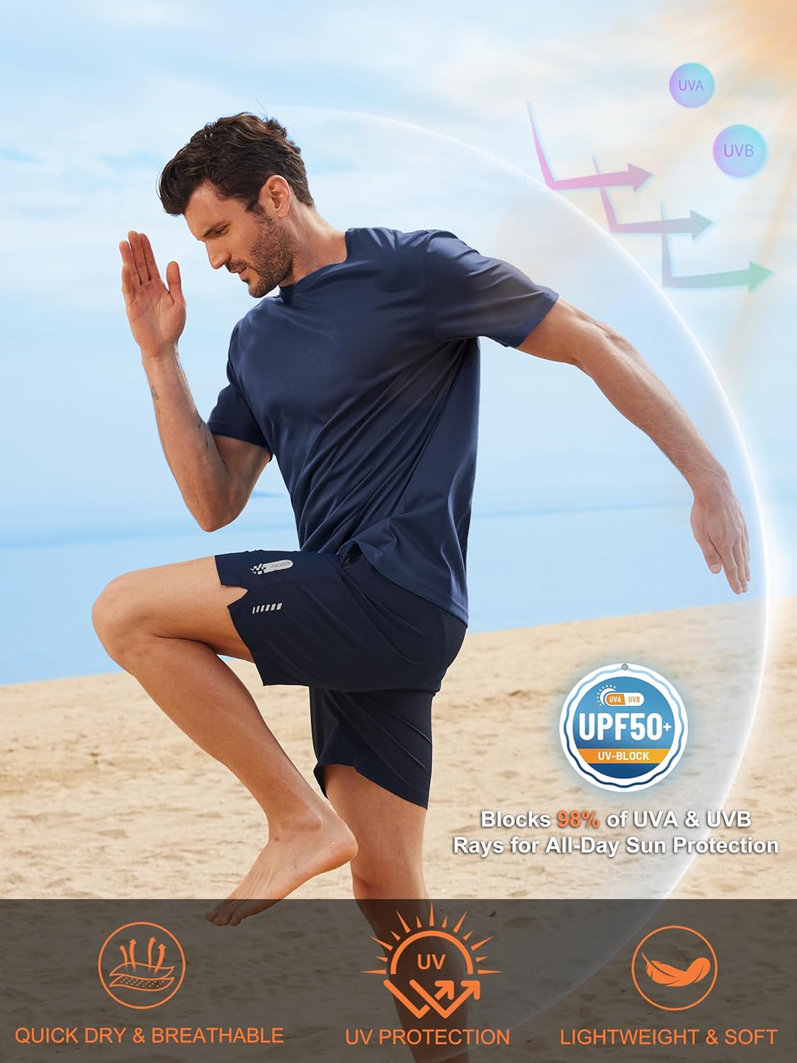 Skiennix Men's UPF 50+ UV Sun Protection T-Shirts - Fast Dry Rash Guard for Workout & Swimming | 5 Pack
