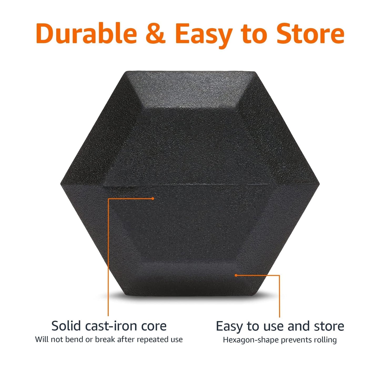 Amazon Basics Rubber Hex Dumbbell Weight with Comfortable Handle for Home Gym Workout, 40 pound, Single, Black