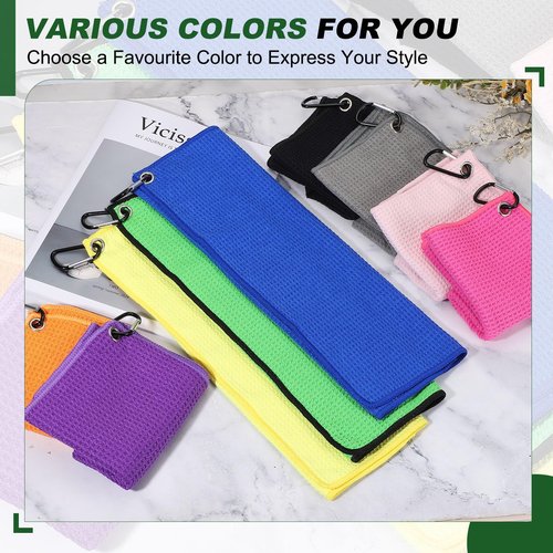 YELARXI Golf Towels, Golf Towel with Clip Waffle Pattern Tri-fold Portable - Fitting for (Bags - Gifts - Cleaning Accessories - Men/Women) 3 Pack & 16 Inch & Blue/Sky Blue/Navy