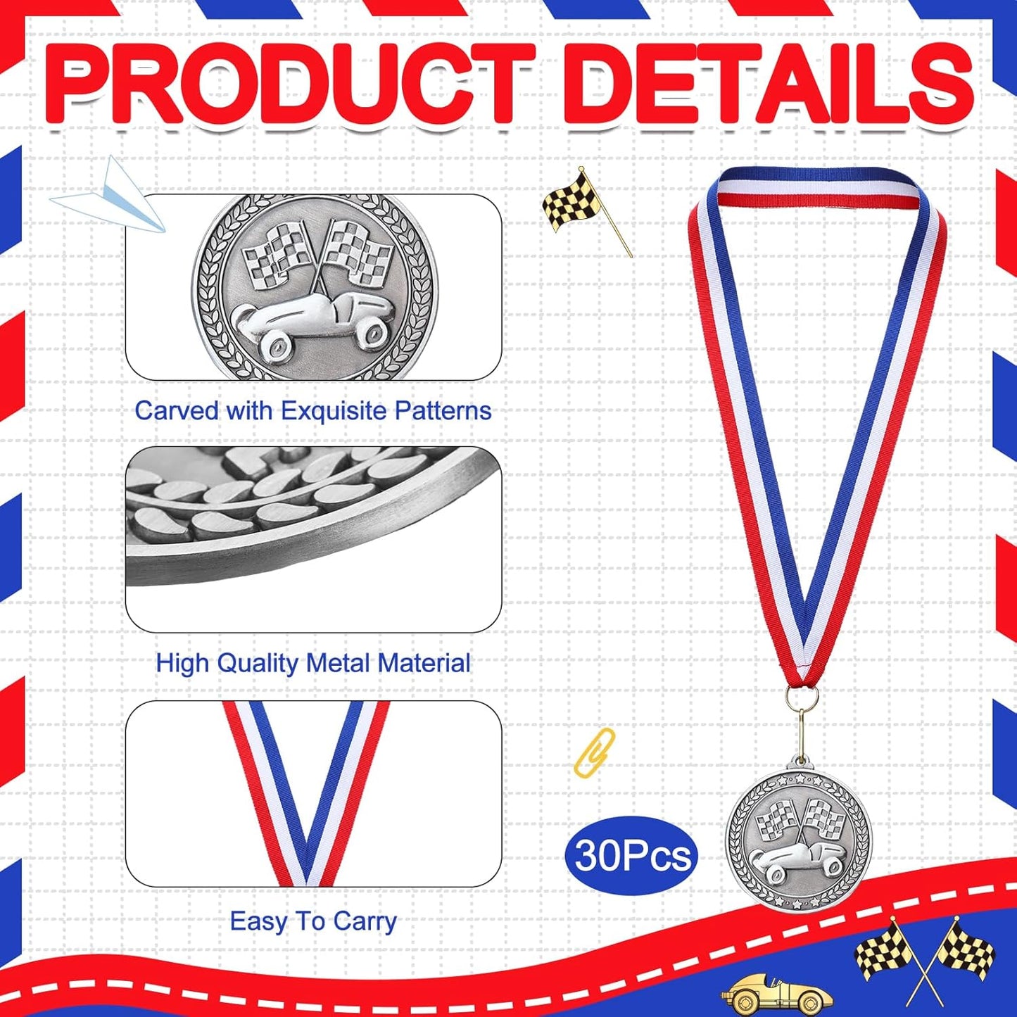 Remuuly Silver Medals - 30 Pcs 2'' Sports Awards for Basketball, Soccer, Volleyball & Hockey | Includes Neck Ribbons