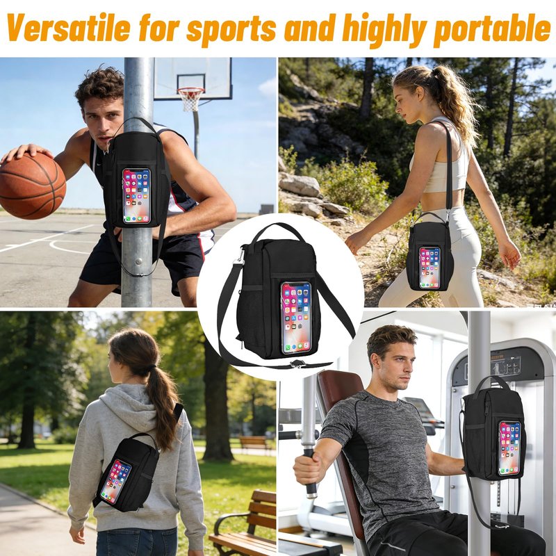 TOUGHMATE Magnetic Gym Water Bottle Bag with Strong Magnet Holder for Men and Women, Small Carrying Pouch for Phone Keys and Earbuds, Secure Metal Attachment for Gym and Sports Use - Black