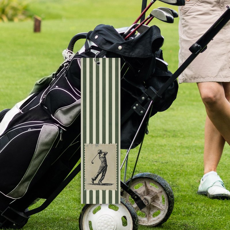 BCUANGD Vintage Golf Towel - Retro Green Stripe Golf Bag Accessories Towel, Trendy Preppy Disc Weave Waffle & Ball Towels with Carabiner Clip Birthady Gifts for Golfer Dad Grandpa Men, 16"x24"