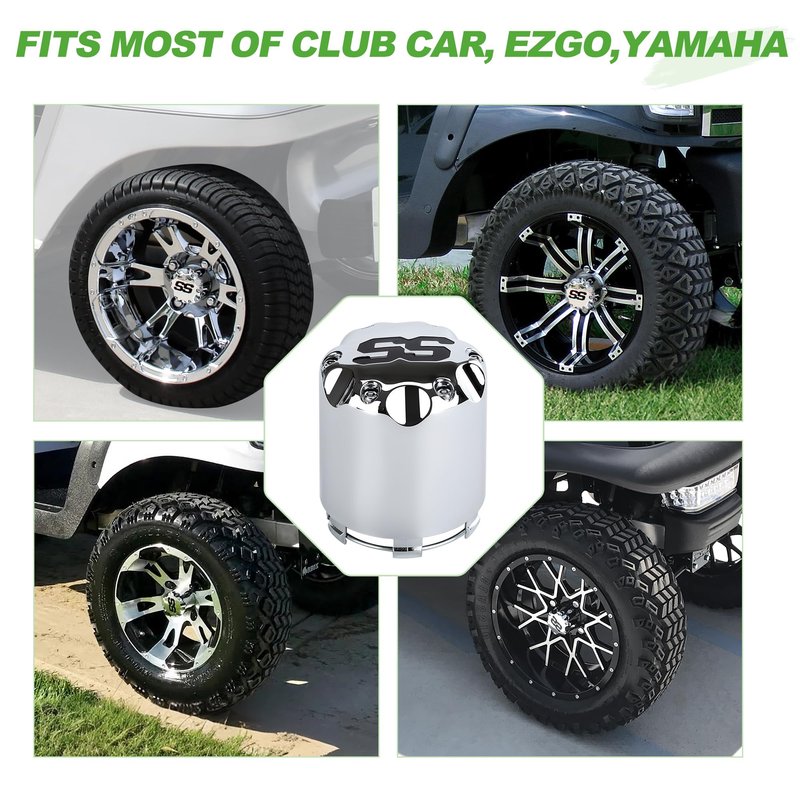 10L0L Golf Cart ITP SS Wheel Center Hub Cap 8,10,12 Inch Push in Style, SS Center Caps for Yamaha and Most EZGO Club Car Golf Cart Wheel, Set of 4 (Chrome)