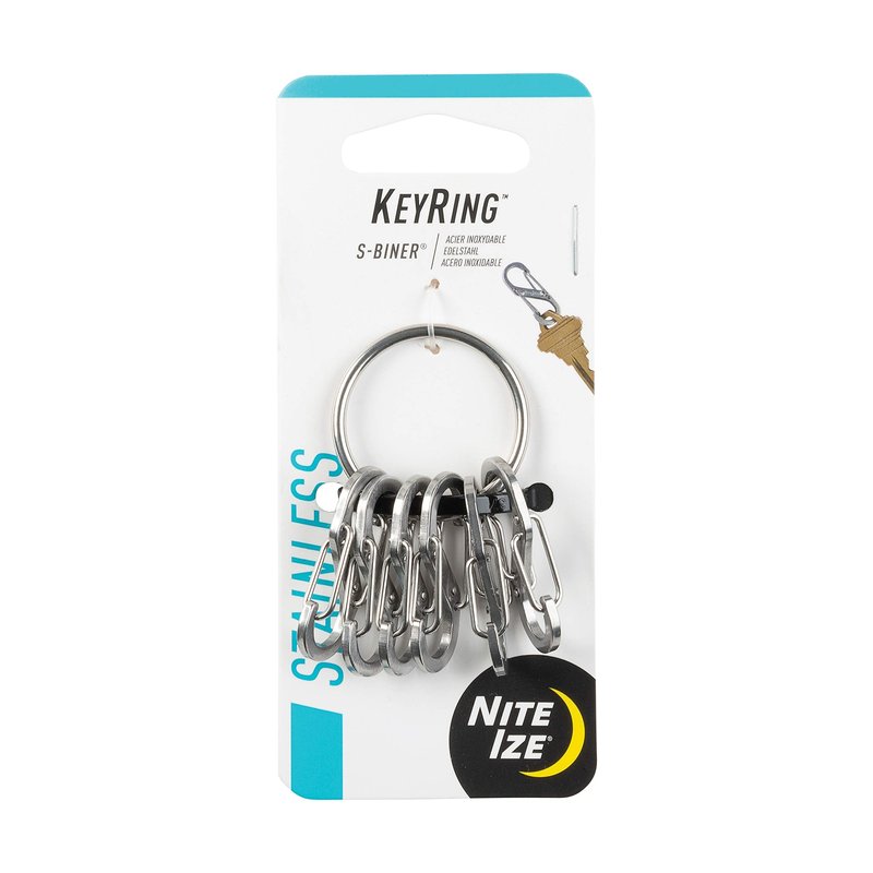 Nite Ize - NI-KRGS-11-R3_Silber Key Ring Steel S-Biner, Stainless Steel Key Chain Ring with 6 Stainless Steel Key-Holding S-Biners