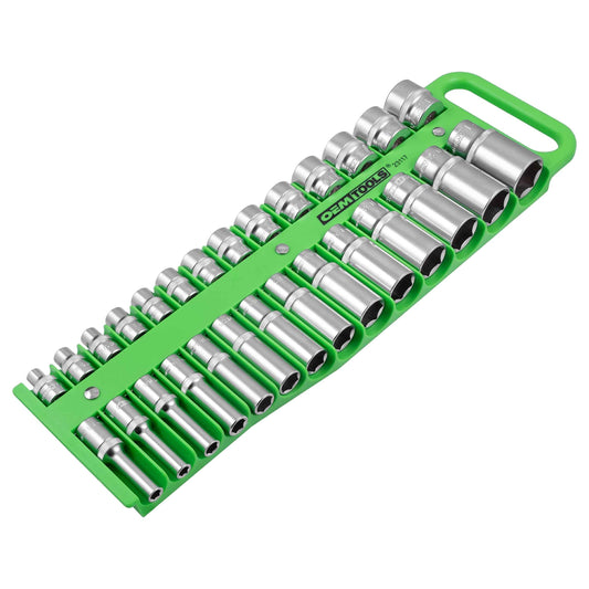 OEMTOOLS 23117 3/8" Drive Portable Magnetic Socket Organizer Tray, Magnetic Socket Holders Organizers For Tool Box, Shop, Or Garage, Holds Up To 28 Tools, Metric/SAE, Green