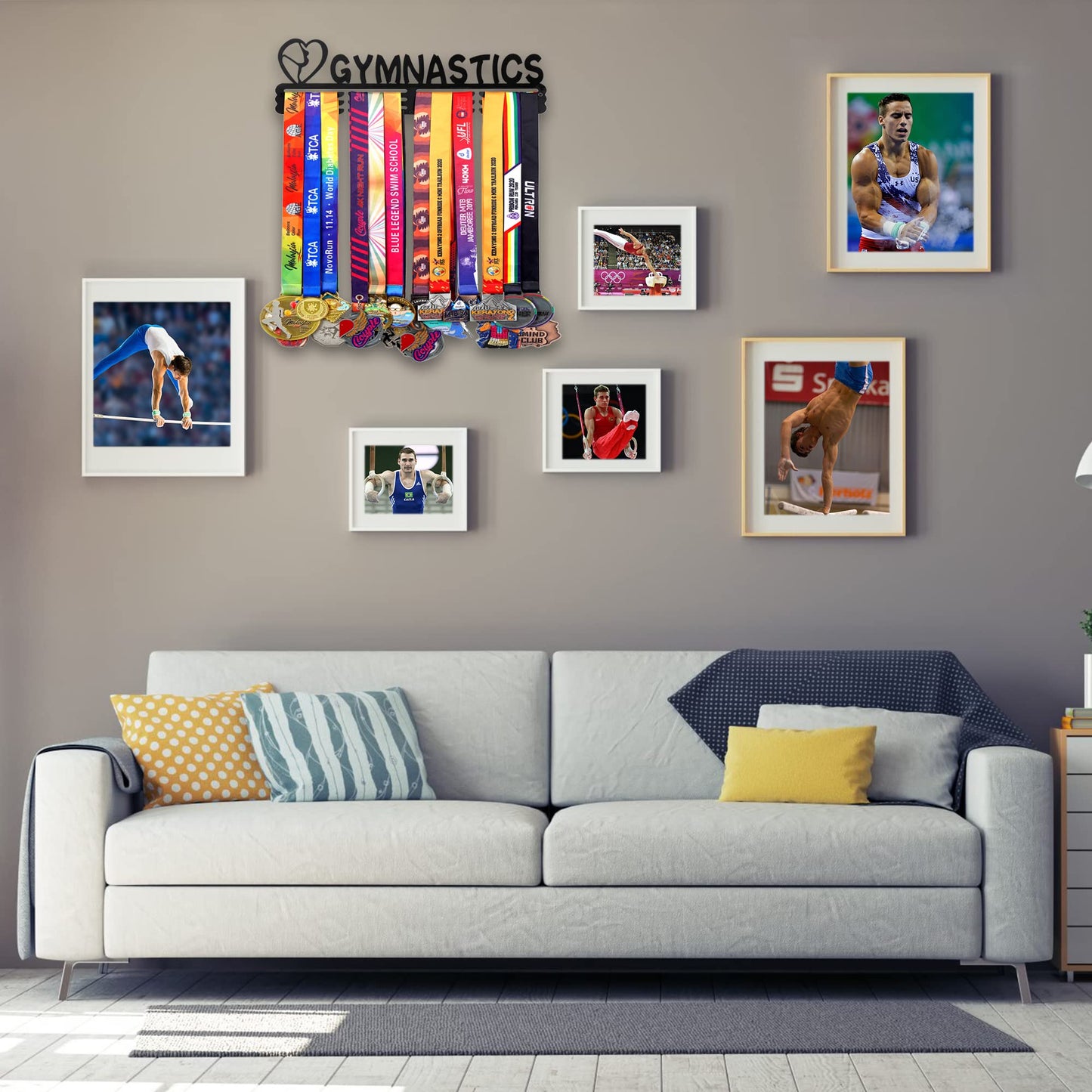 Goutoports Medal Holder Display Hanger Rack Frame for Sport Race Runner- Gymnastics for Girl - Sturdy Black Steel Metal Over 60 Medals Easy to Install