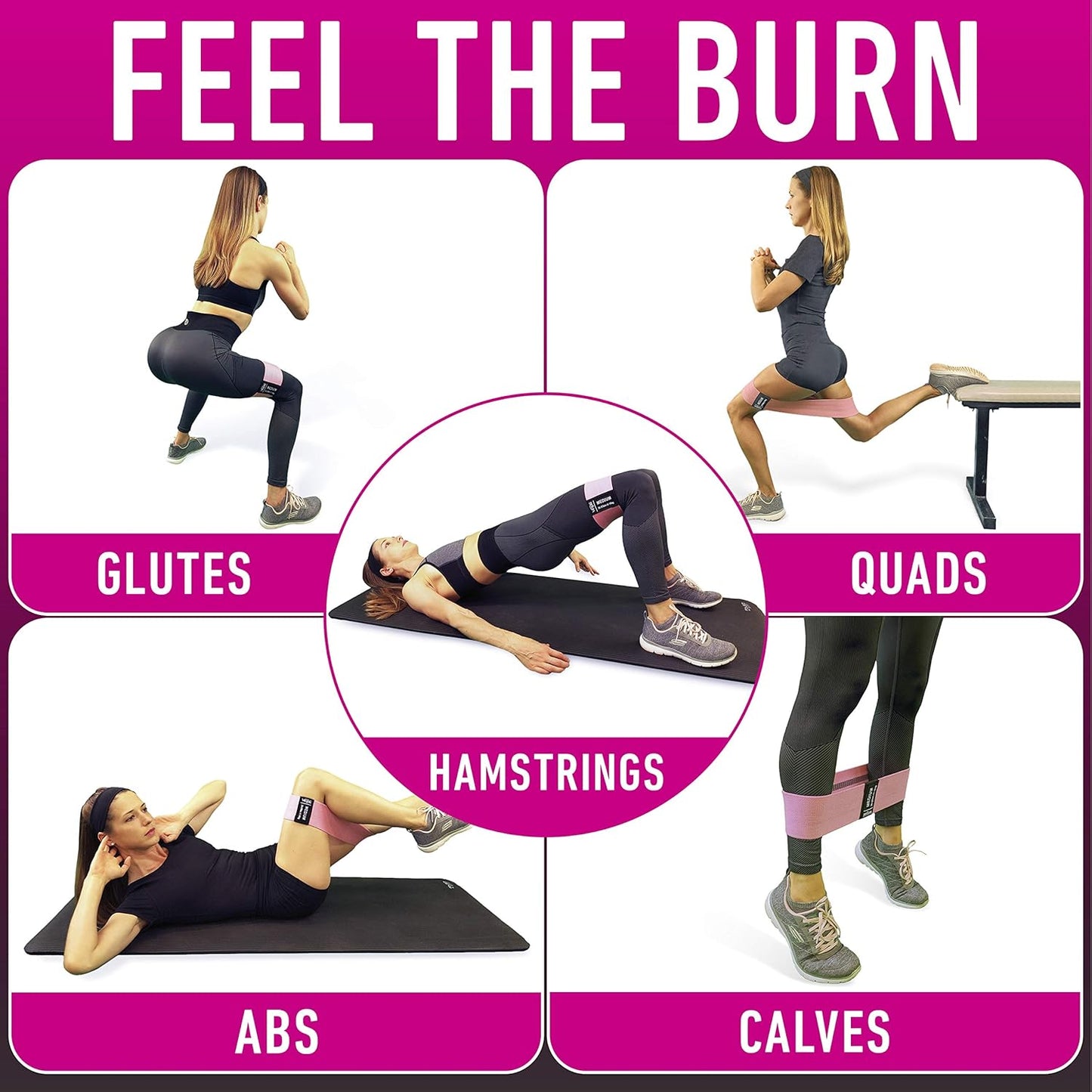 Skiennix Resistance Bands - Fabric Elastic Workout Bands Set for Legs, Glutes & Thighs | 4 Booty Bands