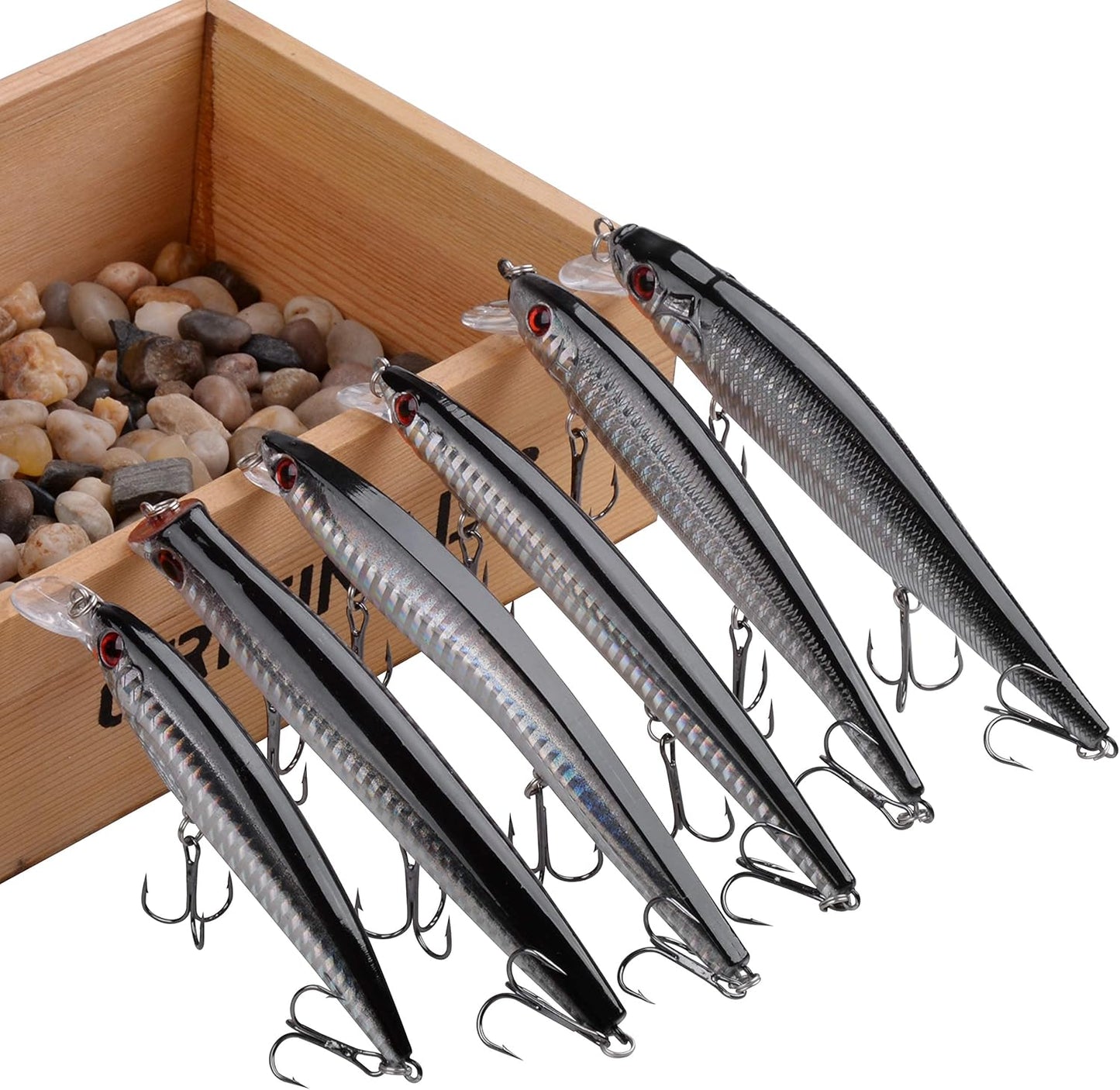 Skiennix Saltwater Fishing Lures Kit - 6pcs Surf Striper Minnow Jerkbait & Crankbait Plugs for Deep Sea Fishing