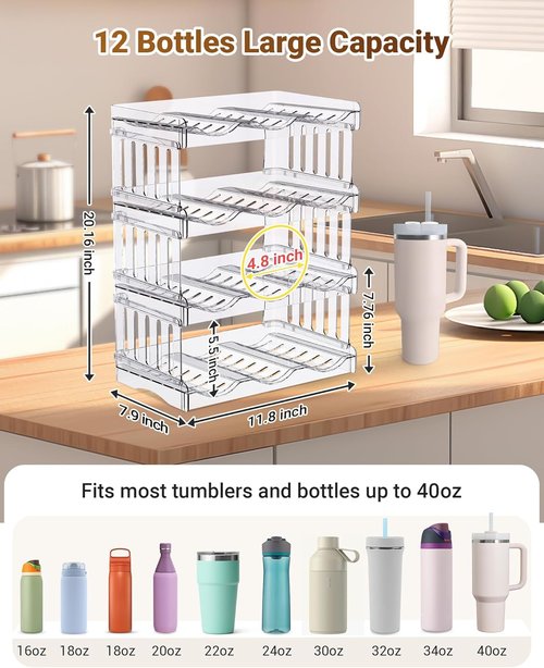 Gracenal Tumbler Organizer - Stackable 40 oz Stanley Cup Storage | 4-Pack for Kitchen & Pantry