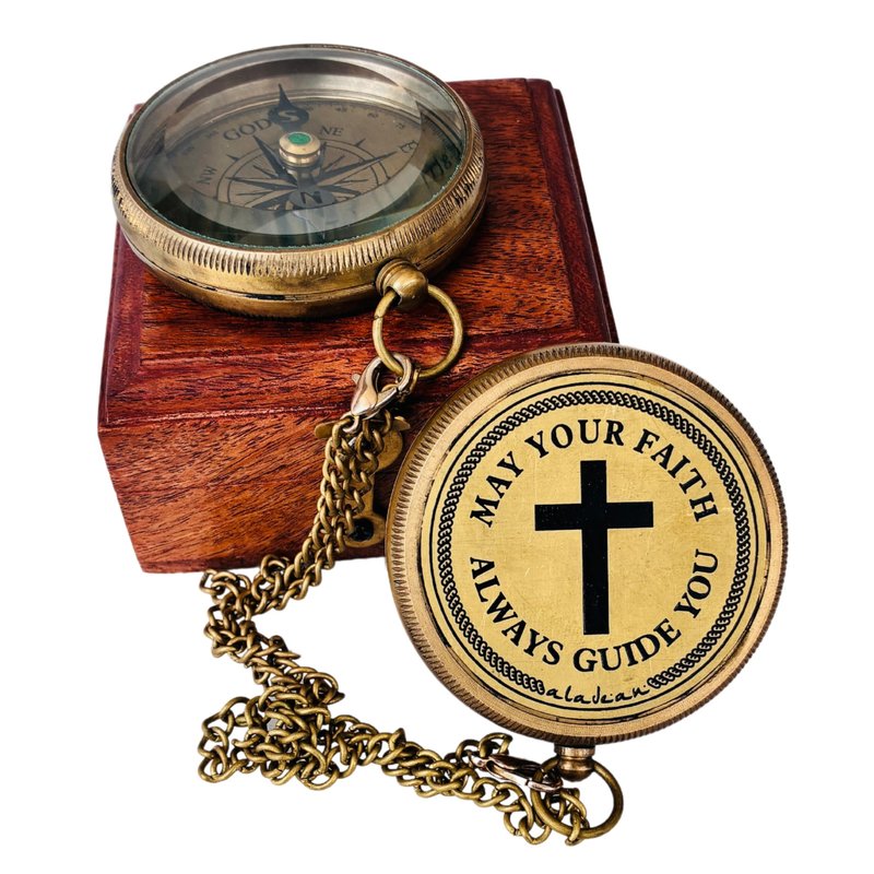 God's Faith Compass - Christian Religious Gift for Men Women | Engraved Hiking Compass Catholic Gift Communion Baptism Confirmation (May Your Faith Always Guide You)