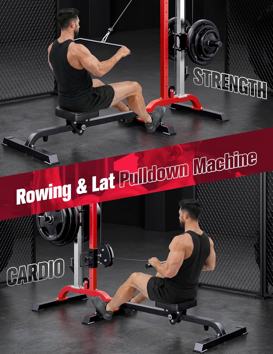 YOLEO Cable Machine | 2-in-1 Home Gym Rowing & LAT Pulldown Station - 450 Lbs Load Capacity, Includes LAT Bar & Tricep Rope