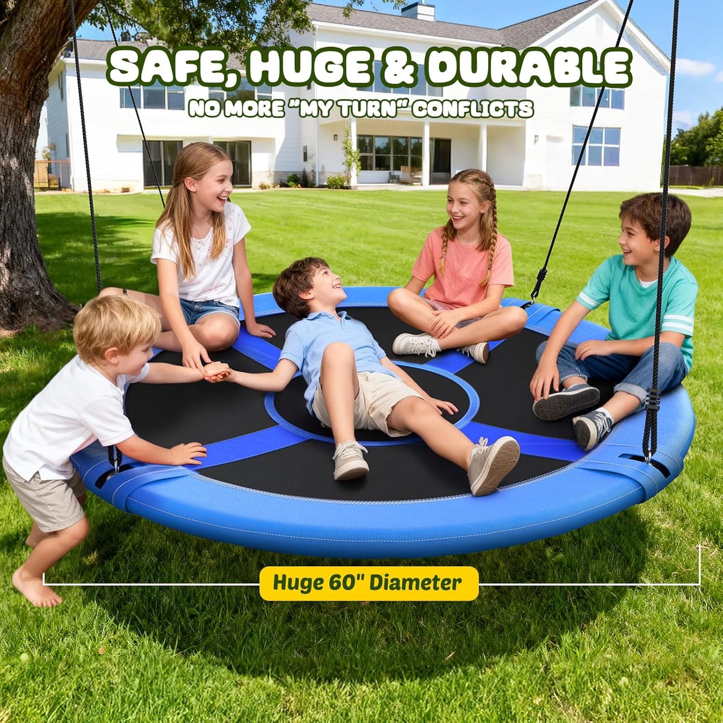 Trekassy 60" Large Saucer Tree Swing - Waterproof 900D Oxford Fabric | Includes 2 Hanging Straps