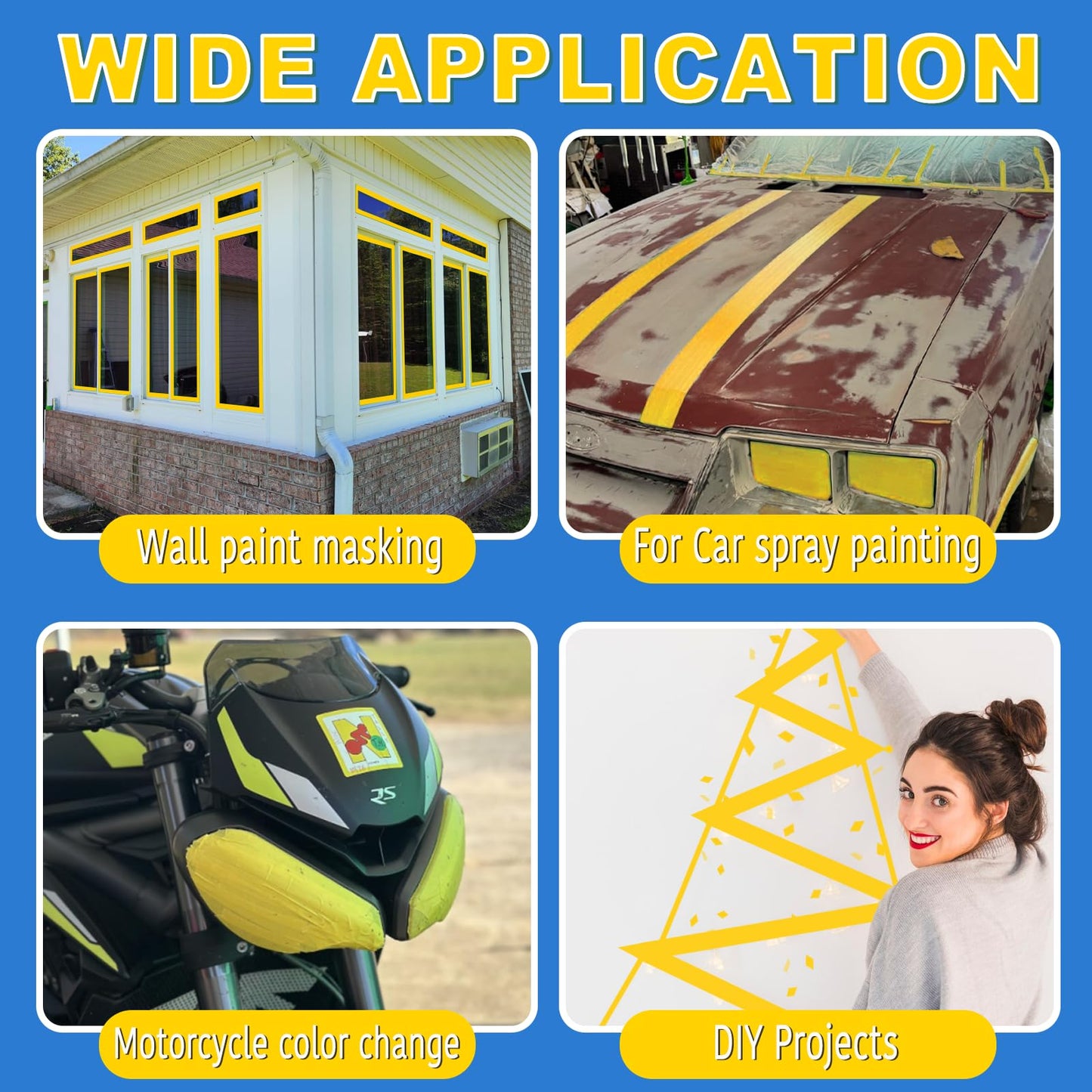 G GEYYANG Yellow Painters Tape, Automotive Masking Tape - Yellow Masking Tape for Walls Painting, DIY Crafting, Labeling, Art, Car - 1 Inch x 55 Yards x 5 Rolls