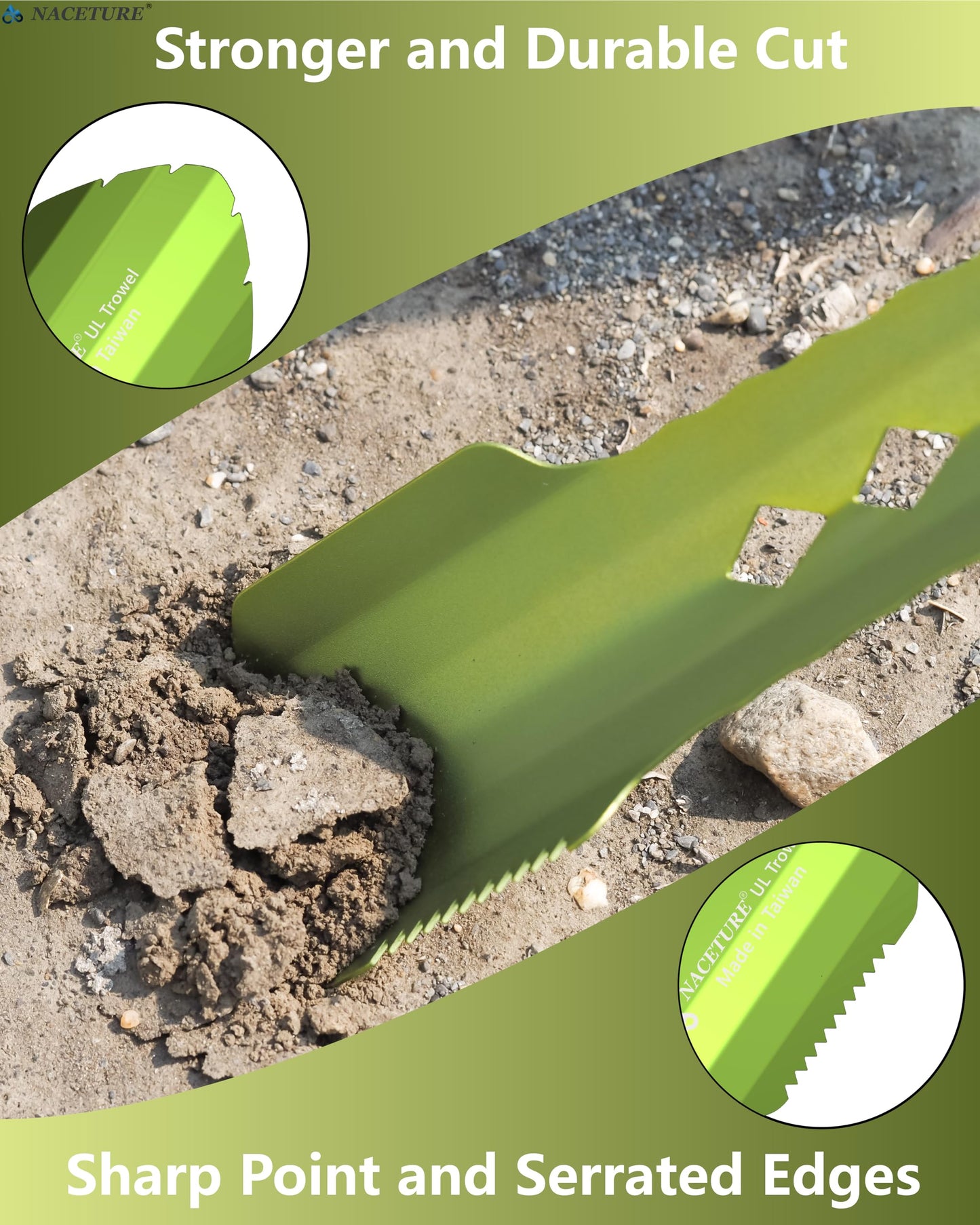 NACETURE Ultralight Backpacking Trowel Aluminum Shovel Small Potty Multitool with Longer Handle Design Essential for Hiking, Camping and Survival Bags (Green)