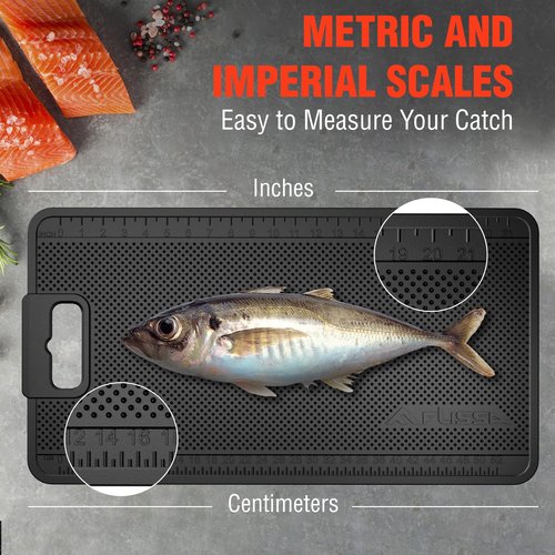 FLISSA Nonslip Fish Fillet Mat with Measuring Scale, 24"*13", Durable & Portable Fish Cleaning Mat for Easy Filleting, Large Fish Mat for Fish Cleaning and Cutting Board
