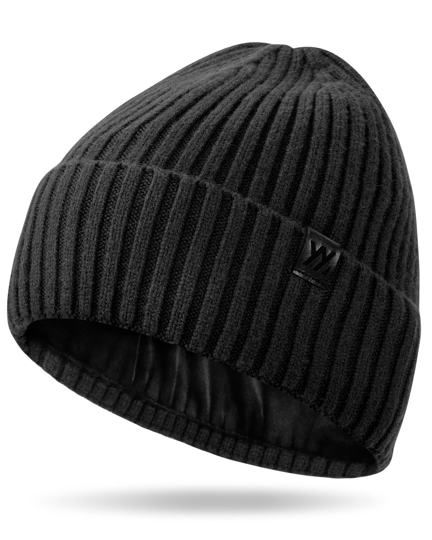 YANIKY Winter Beanie Hat for Men & Women, Fleece Lined Thermal Knit Hat Ski Beanie Skull Cap Cuffed Cap for Cold Weather Black
