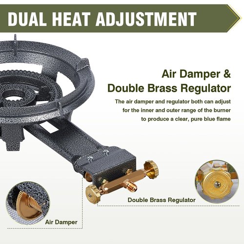 Bestfire 13" Single Propane Burner Stove 90,000 BTU Cast Iron Portable Outdoor Burner with 0-20 PSI Adjustable Regulator and 4ft Hose Perfect for Outdoor Wok Cooking