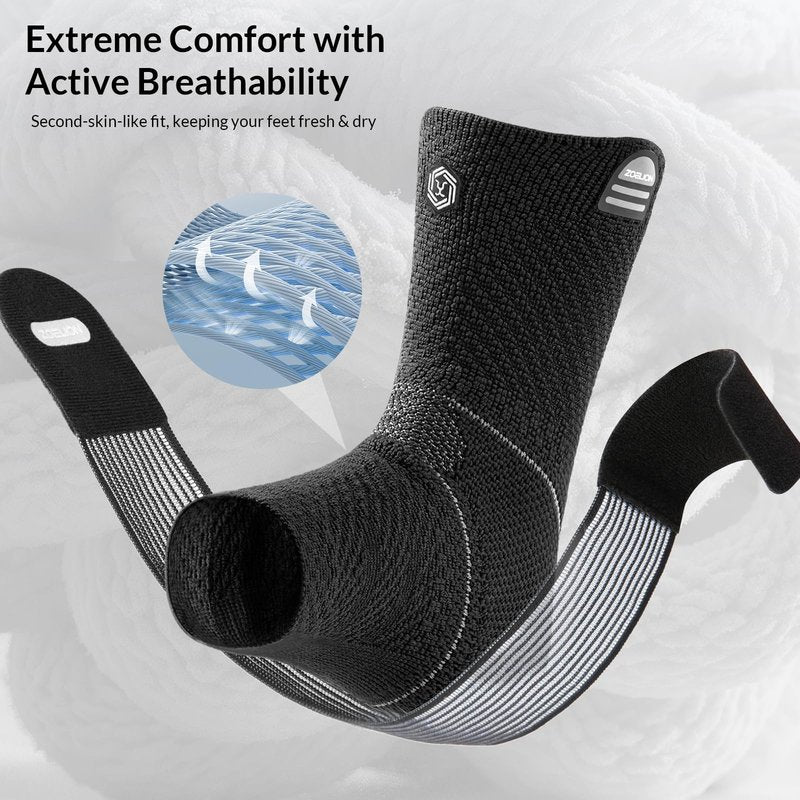 ZOELION Ankle Brace Compression Support with Removable Fishnet Strap, 3D Knit Plantar Fasciitis Relief Achilles Tendonitis Brace, Ankle Compression Sleeve for Pain Relief & Injury Healing, Black/L