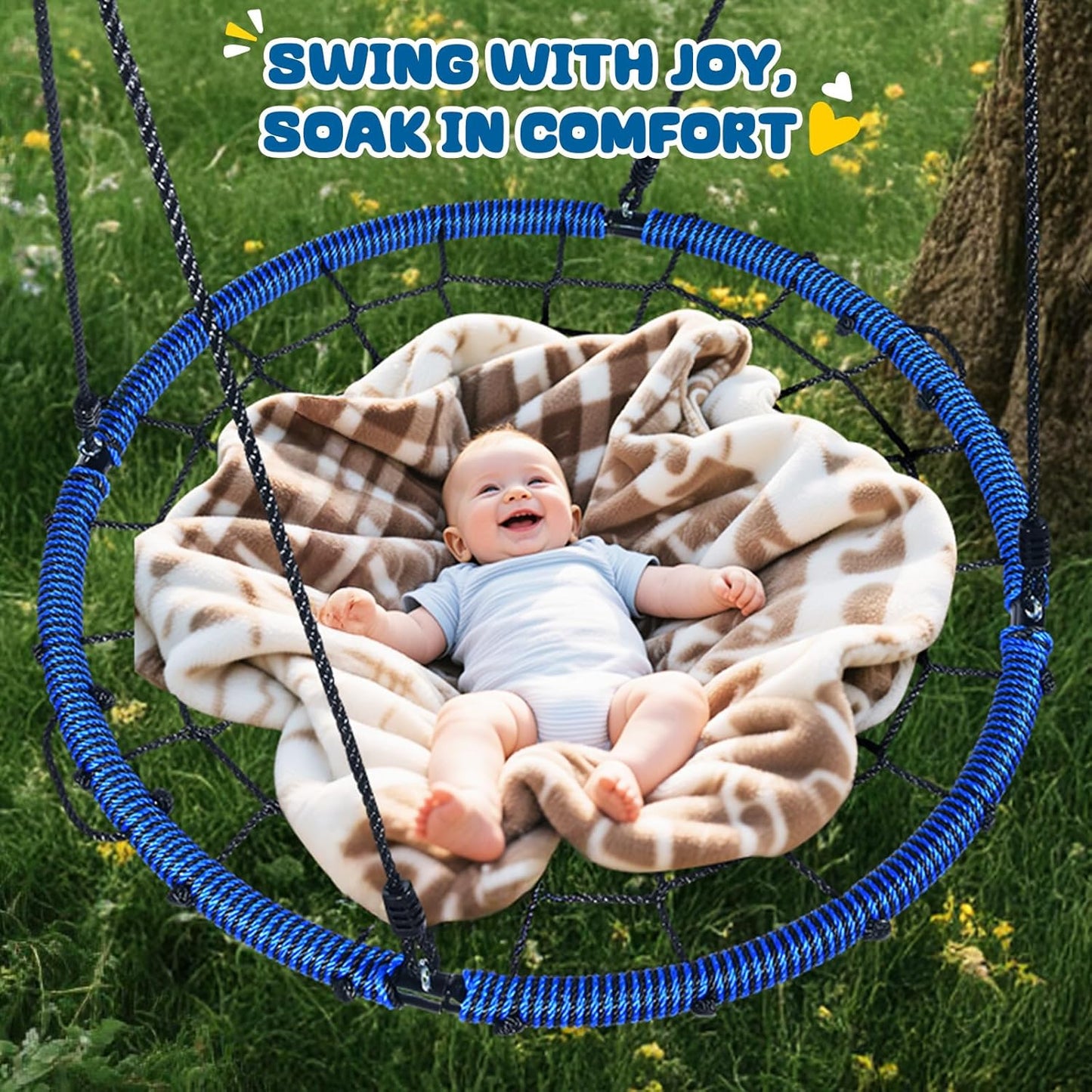Trekassy 40" Spider Web Saucer Tree Swing - 750lbs Capacity for Kids & Adults | Durable Blue Steel Frame