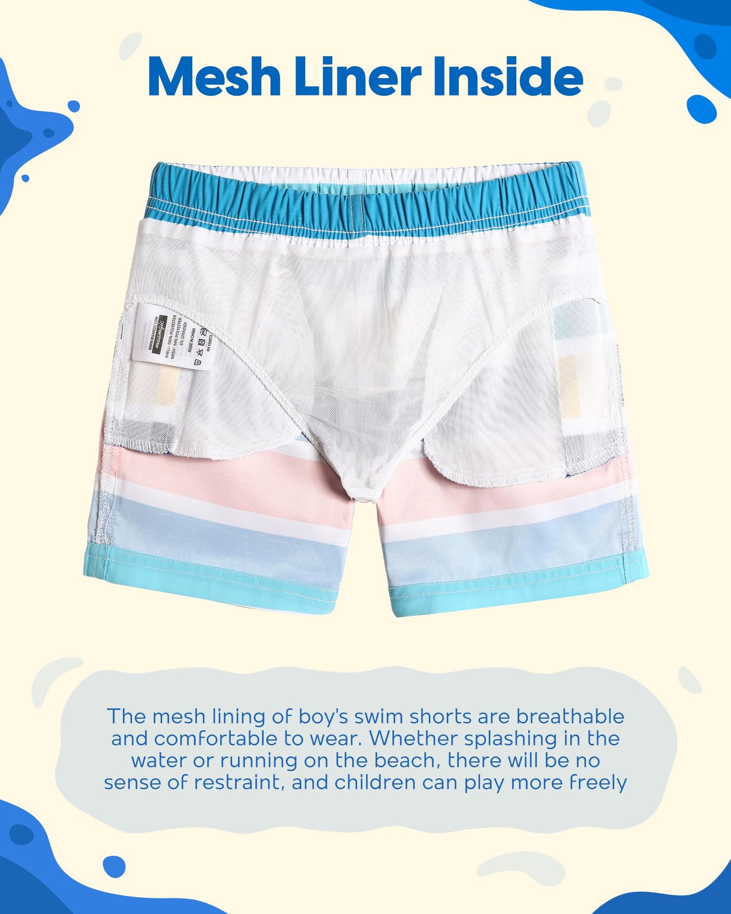maamgic Boys Swim Trunks Toddler Swim Shorts Little Boys Bathing Suit Swimsuit Toddler Boy Swimwear,Stripe Rainbow,7 T