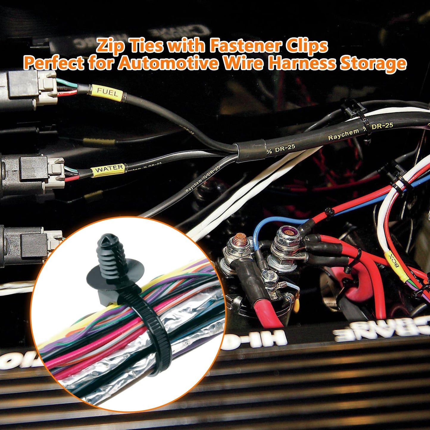 60Pcs Nylon Universal Cable Tie with Buckle Push Mount Zip Tie Mount ChristmasTree Zip Ties Mounts Automotive Cable Ties Wire Clips Fuel Line Ziptie High Temp Heat Resistant Wire Wrap (6-Types)