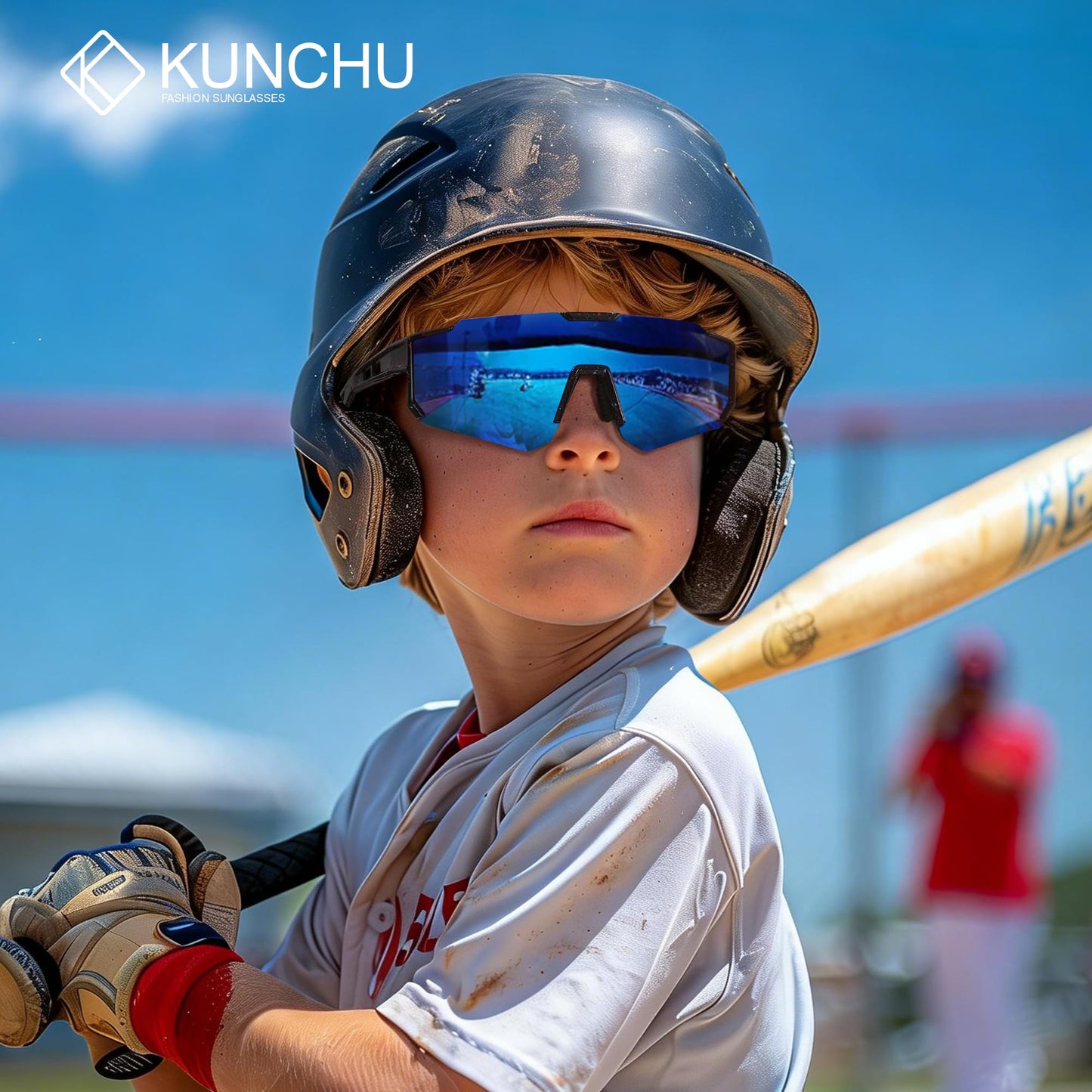 kunchu Kids Sunglasses Polarized - UV Protection Boys Youth Cycling Goggles Baseball Sunglasses with Glasses Strap