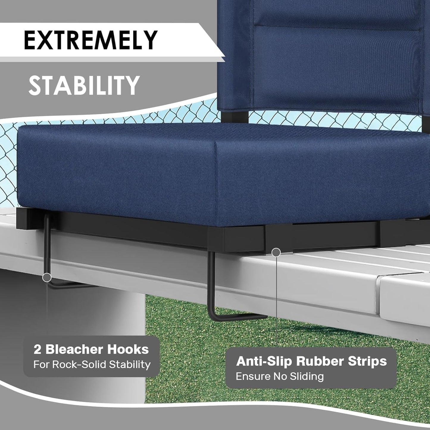 Stadium Seats - Portable Bleacher Chair with Back Support & Extra Thick Cushion | Folding Design with Storage Pocket