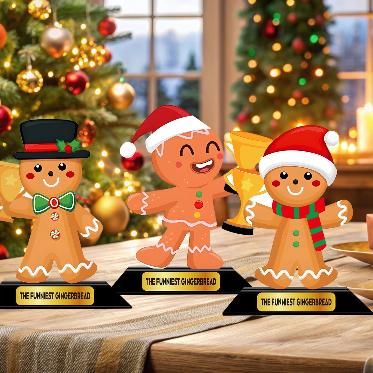 LOTADILO 3 Pcs Christmas Contest Trophy Set Wooden Gingerbread Man Contest Trophy Funny Trophies Gingerbread Man Cookie Santa Snowman Funny Party Prizes for Adults Xmas Decorations