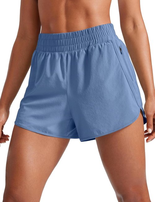 CRZ YOGA Dolphin Athletic Shorts - High Waisted Quick Dry Running Shorts with Zip Pocket | 3" Length