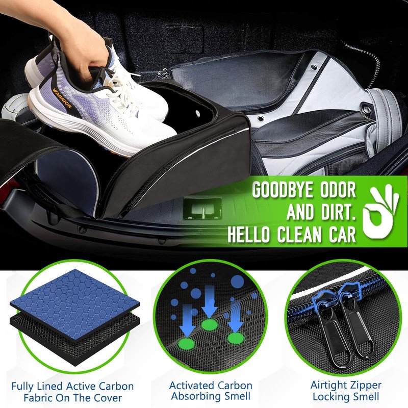 Smell Proof Shoe Cleat Bag for Travel Men - Golf Soccer Zippered Sport Shoe Carrier Bags with Ventilation & Side Pockets for Socks, Tees, Golf Balls; Golf Accessories Fathers Dad Day Gifts for Men