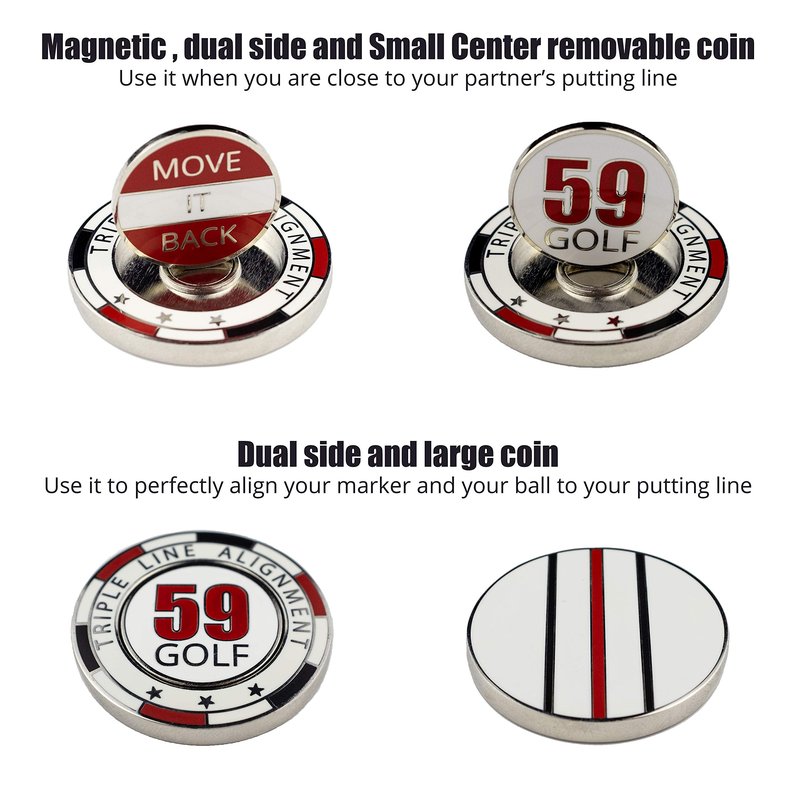 59Golf - Golf Ball Triple line Marker + Permanent Markers (red and Black + Poker chip)