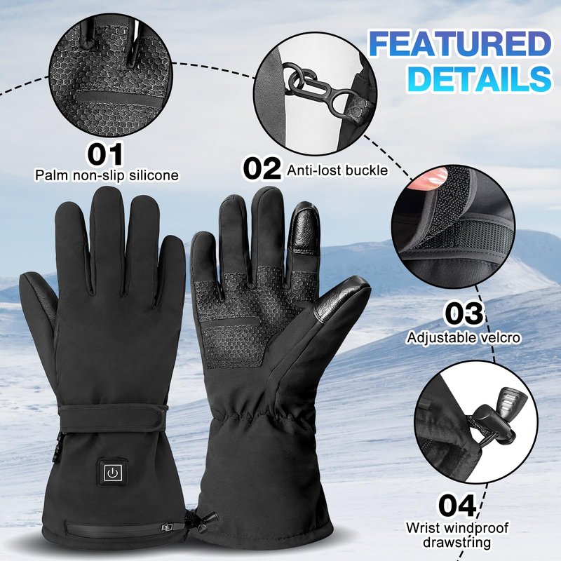 Heated Gloves for Men Women Heated Gloves Rechargeable with 3 Levels Temperature Control Heating Glove Women Men Suitable for Arthritis Raynaud's Alleviate Cycling Skiing (Black, L) (Black, L)