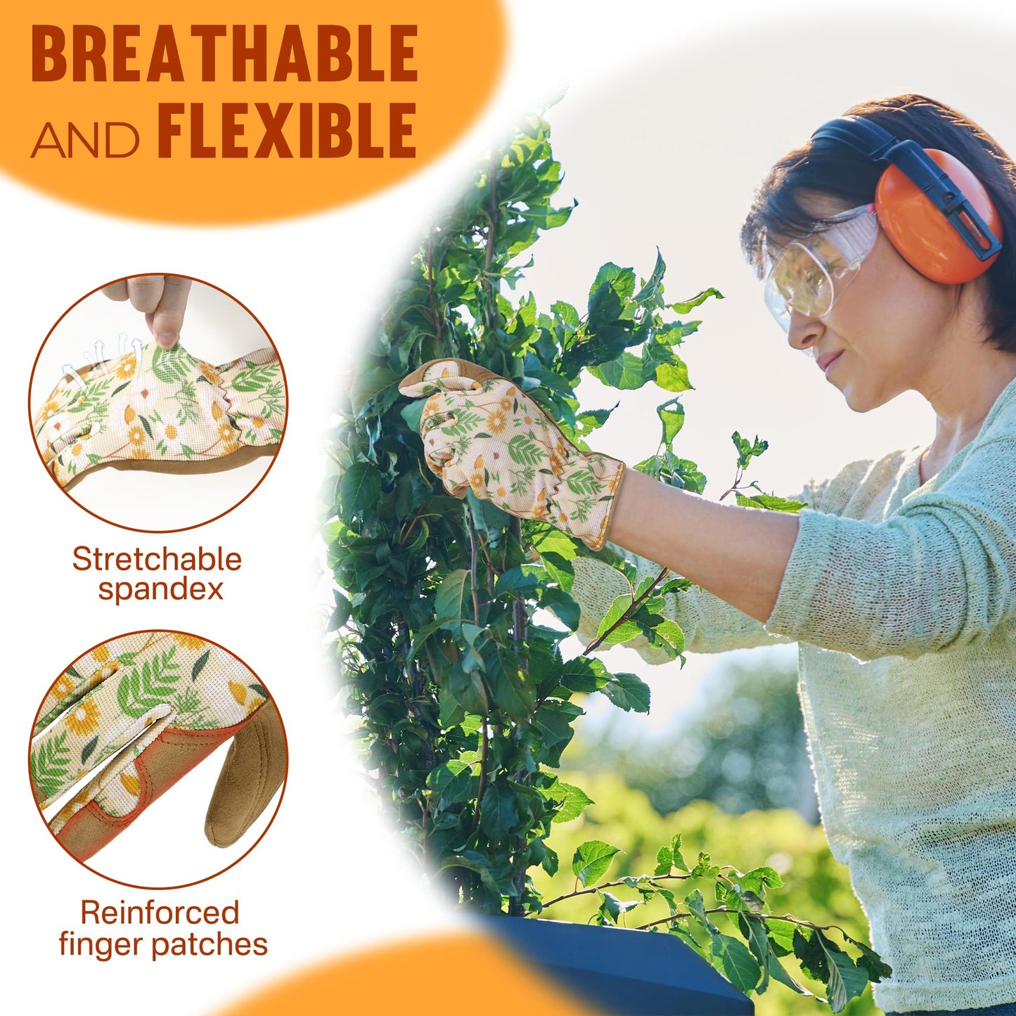 HANDLANDY Gardening Gloves for Women, Ladies Breathable Leather Garden Glove for Yard Maintenance Work Construction Tool Handling, Best Gift for Gardeners (Small)