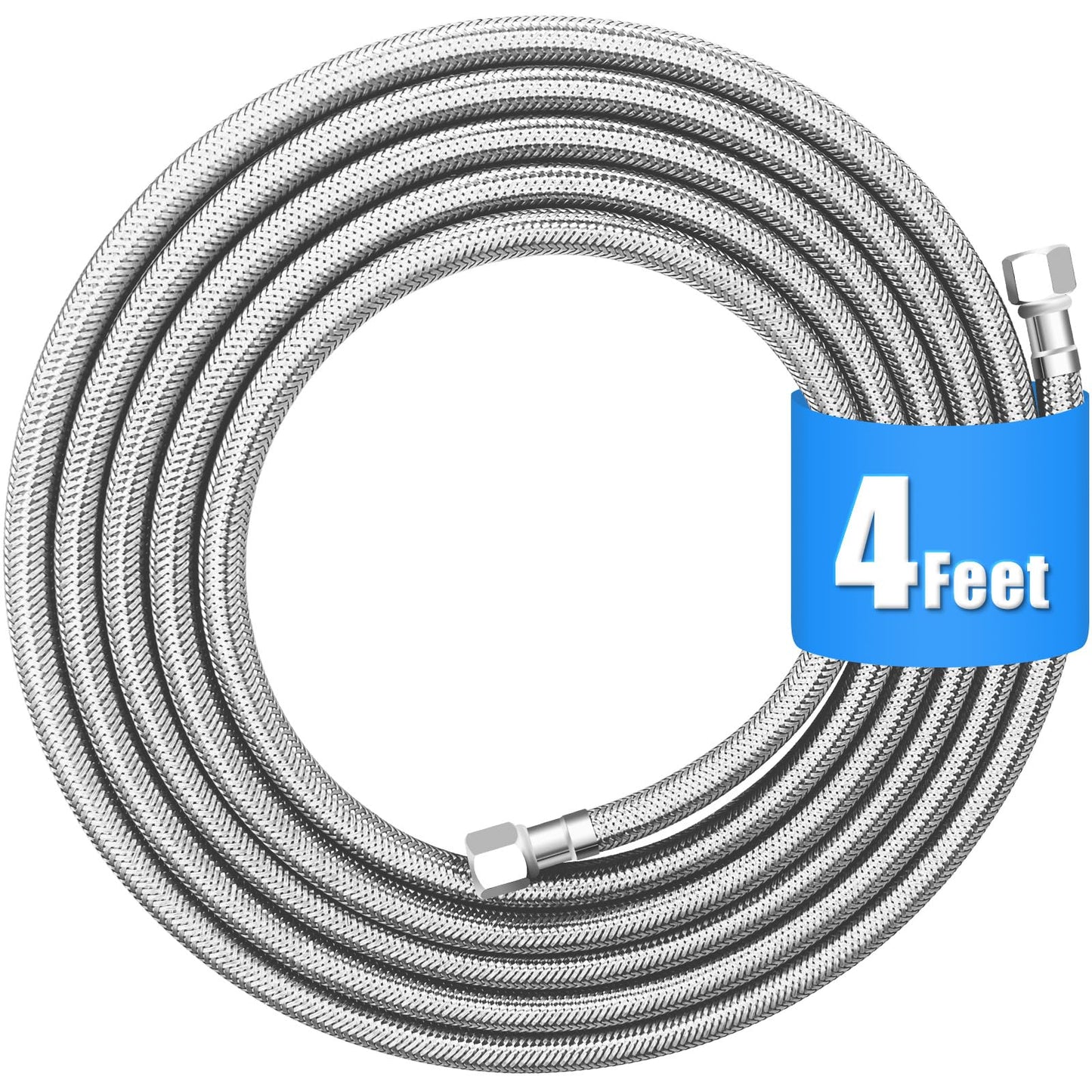 Refrigerator water line - 4 FT Premium Stainless Steel Braided Ice Maker Water Hose,Food grade PEX Inner Tube Fridge Water Line with 1/4" Fittings for Refrigerator Ice Maker