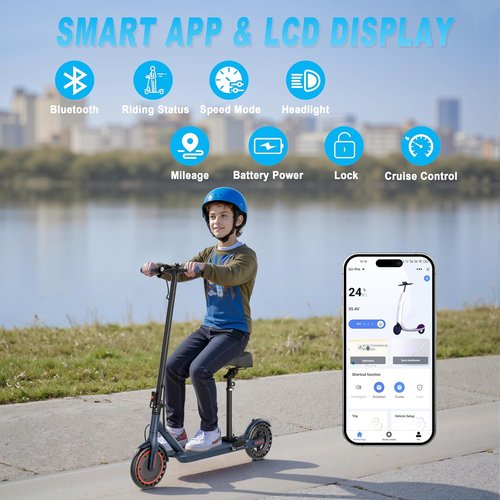 **Skiennix Electric Scooter - Folding E-Scooter for Adults with Seat | 350W Motor, 19MPH, 21-Mile Range**
