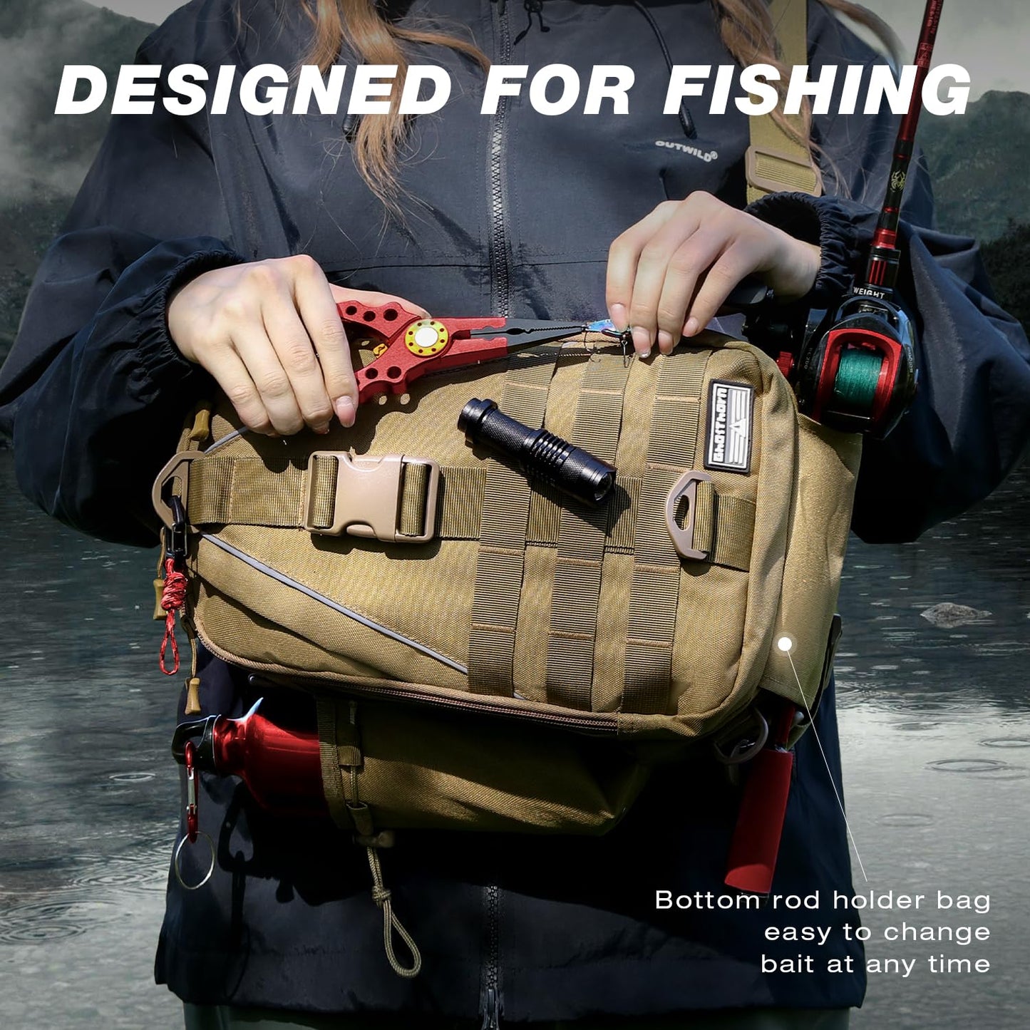 Ghosthorn Fishing Backpack with Rod Holder, Tackle Storage Bag Lightweight